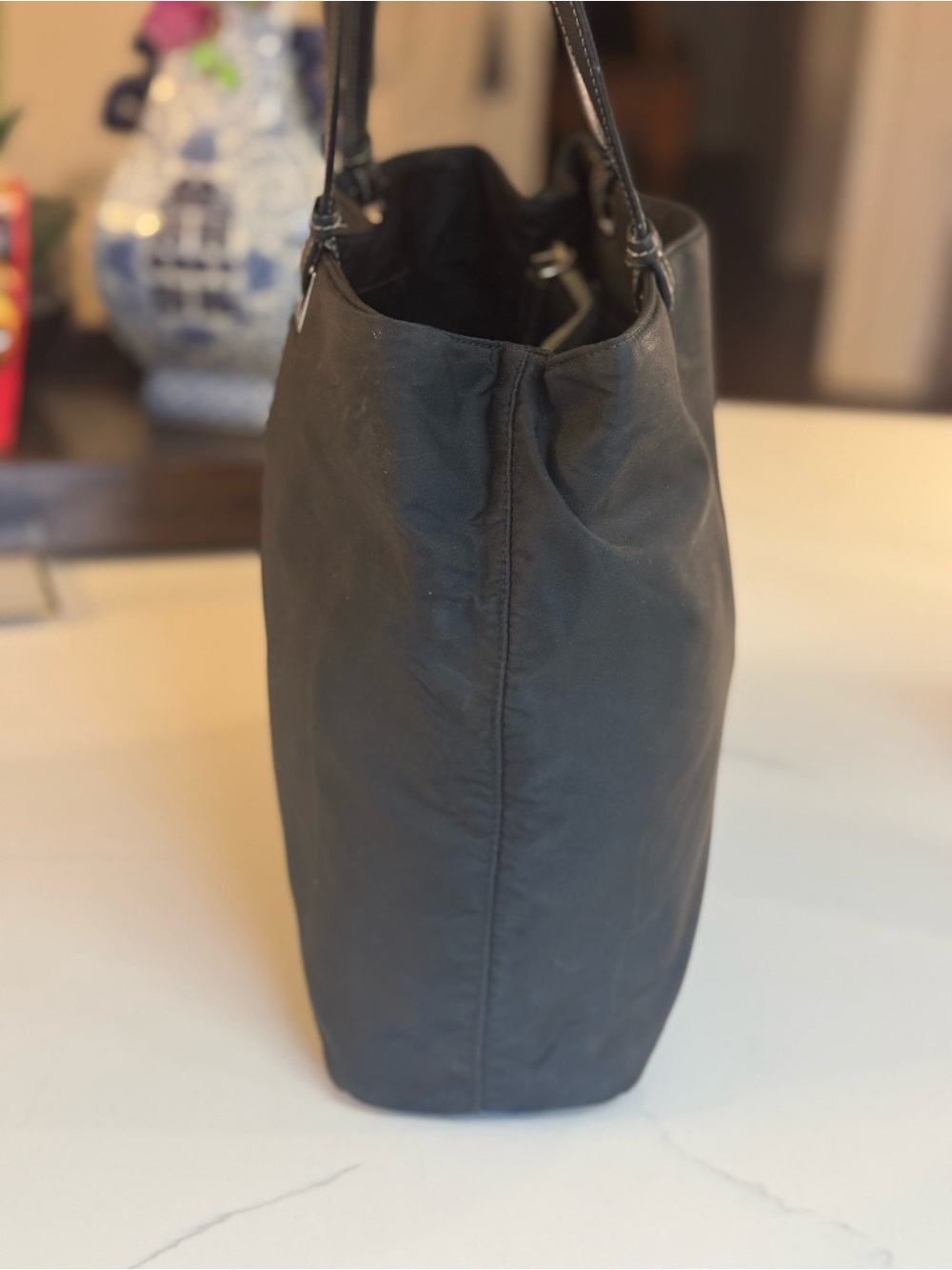 Prada Vintage Tessuto Black Nylon Shoulder Tote with Leather Top Handles Italy - Picture 5 of 17
